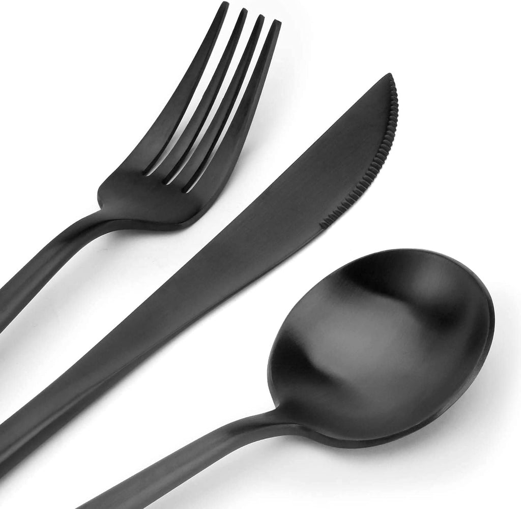 Matte Black Silverware Set, 30-Piece Stainless Steel Satin Finish Flatware Service for 6, Kitchen Utensils