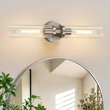 Brushed Nickel Wall Sconces, Hardwired Bathroom Sconces Vanity Light with Clear Glass, Modern Bathroom Vanity Lights