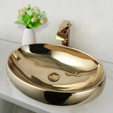 23 Inch Bathroom Vessel Sink with Waterfall Faucet and Pop-Up Drain Combo,Gold Ceramic Sink Bowl Modern Vessel Sink