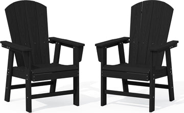 Outdoor Adirondack Dining Chair Set of 2, All Weather HDPE, Black