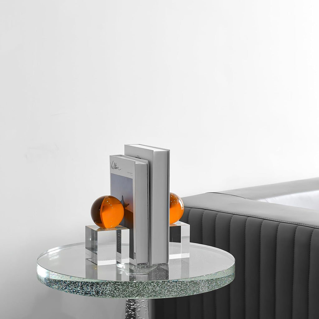 Crystal Bookends, 1 Pair of Decorative Tabletop Bookends , Desk, Comes with Gifed Box, Amber