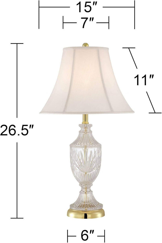 Traditional Glam Style Table Lamp 26.5" High Cut Glass Urn Brass Gold Metal Clear White Cream Bell Glass Shade Decor
