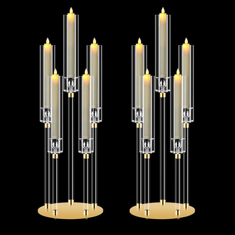 2 Sets 5 Arm Acrylic Candle Holder, Mjkeomo 26'' Tall Candelabra Centerpieces for Tables Clear Candlesticks Holder