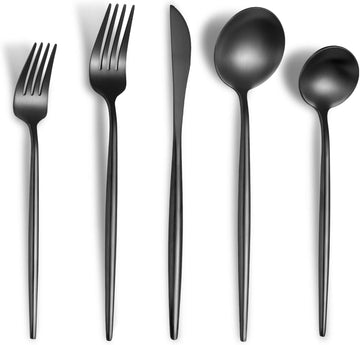 Matte Black Silverware Set for 6,Modern Stainless Steel Brushed Cutlery Set,30-Pieces Heavy Duty Flatware Set