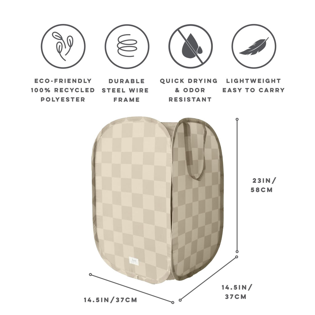 Pop Up Hamper, Collapsible Laundry Basket, Checkerboard Beige