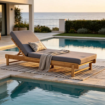 1 PC Acacia Wood Outdoor Chaise Lounge Chair with 2-Fold 4" Thick Water-Resistant Cushion, 3-Position Adjustable