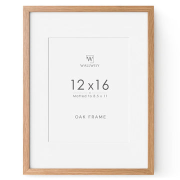 12x16 Picture Frame, Solid Oak Wood 12x16 Frames with Mat to 8.5x11