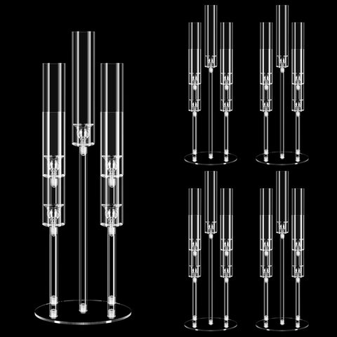 4 Set 5 Arm Acrylic Candelabra Centerpiece, Mjkeomo 27'' Tall Clear Candle Holder for Table, Wedding, Christmas