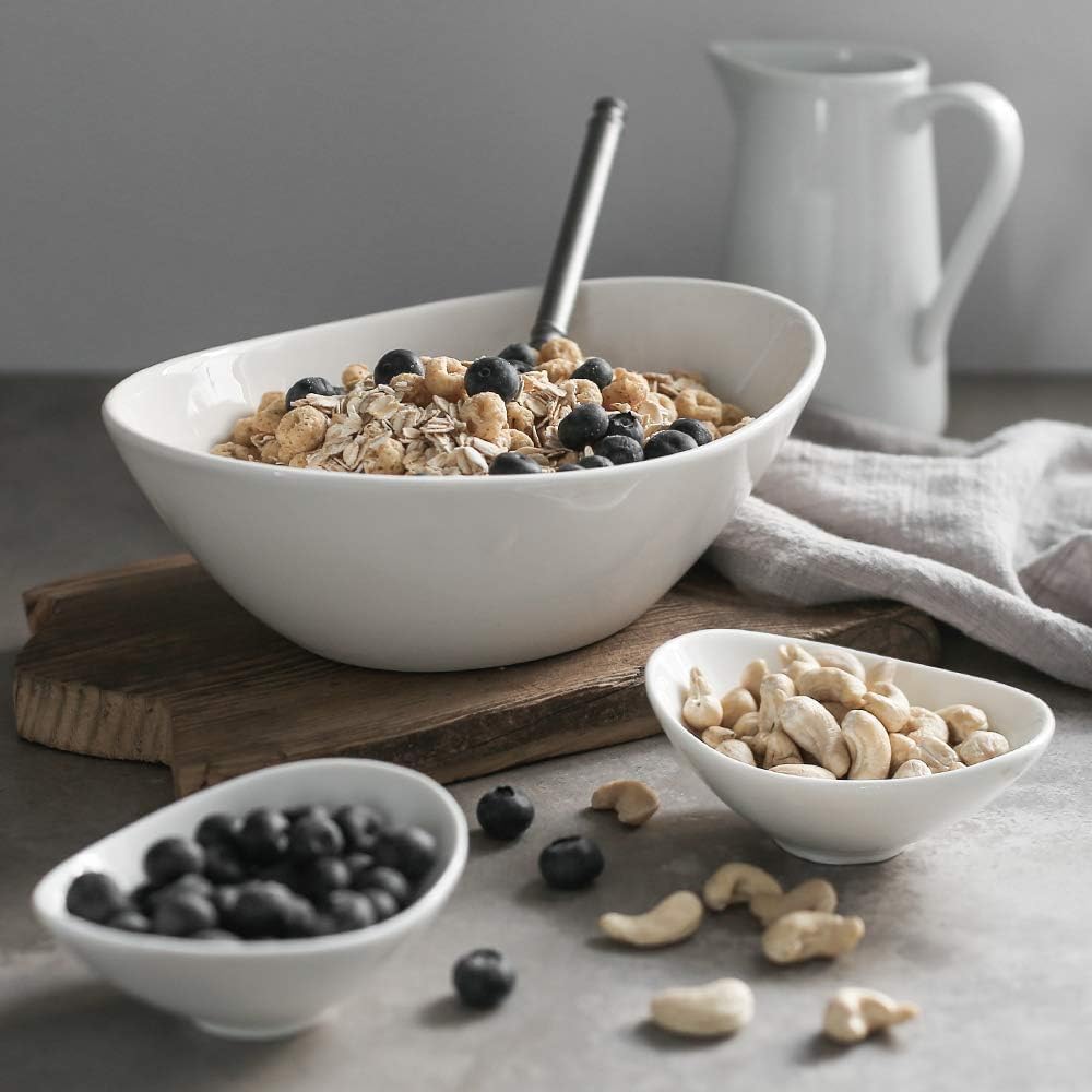 9.25" Serving Bowls, Large Oval Serving Dishes for Wedding and Dinner Parties, 35 Oz for Salad, Side Dishes, Pasta