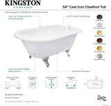 VCT3D543019NT5 54-Inch Cast Iron Roll Top Claw Foot Tub with 3-3/8-Inch Tub Wall Drillings and Oil Rubbed Bronze Feet