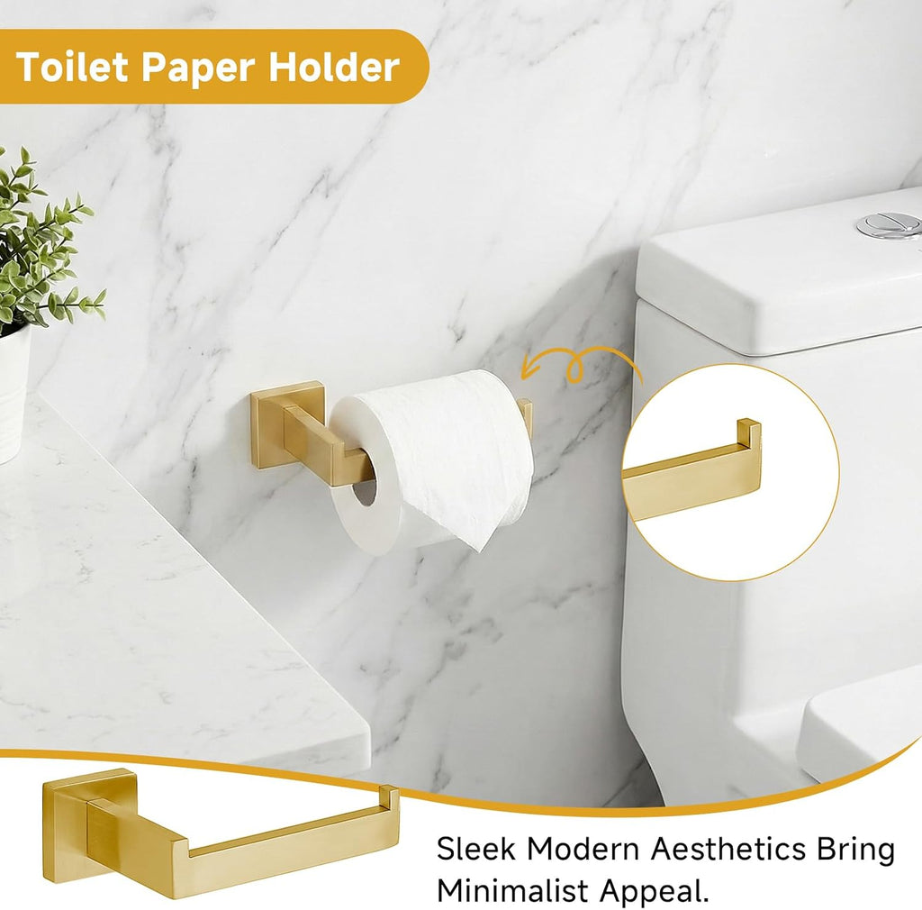 5-Piece Brushed Gold Bathroom Accessory Set, 16 Inch Bathroom Hardware Set, Towel Racks , SUS304 Stainless Steel Wall
