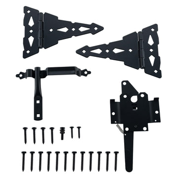 Heavy Duty Wood Gate Kit, 8 Inch Decorative T Hinge and Spring Loaded Latch Gate Kit with Screws for Wooden Fence Shed