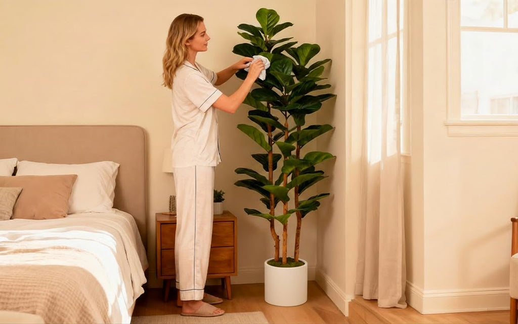 Artificial Fiddle Leaf Fig Tree 6FT with White Tall Planter-Large Faux Tree Tall Fake Floor Plant in Pot,Artificial