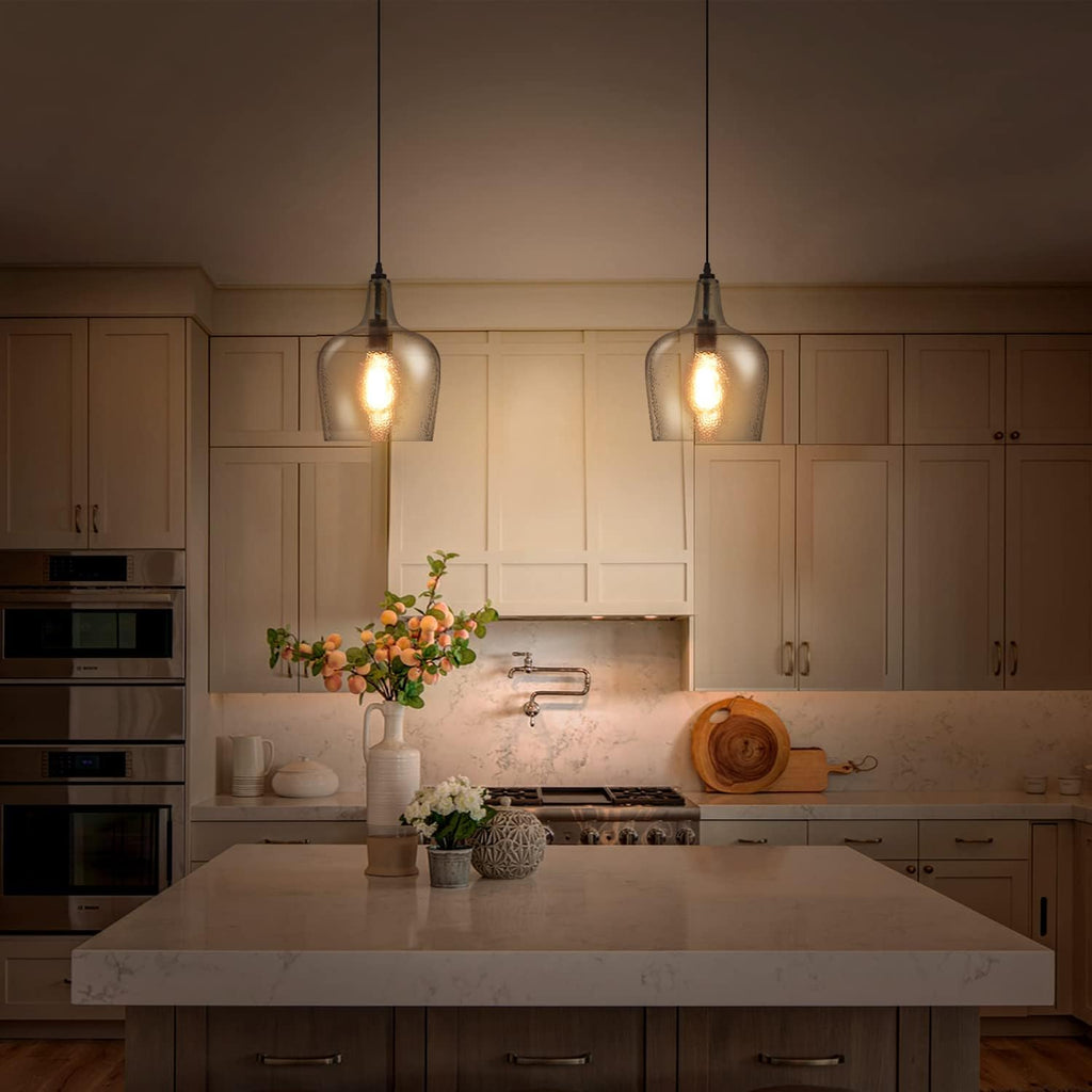 Glass Pendant Light Modern Black 1 Light Single Dome Pendant Lighting Fixtures for Kitchen Island Dining Room