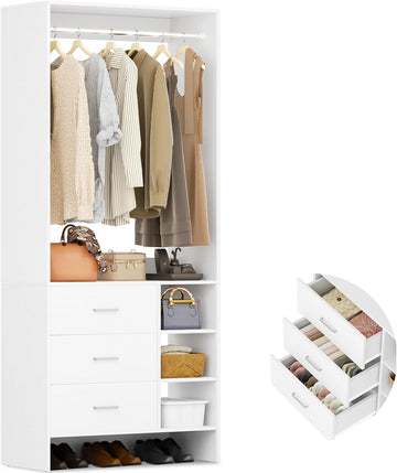 2.5FT Closet System with 3 Drawers, 29.5'' Closet Organizer, Wood Closet Organizer System, Walk-in Closet or Small