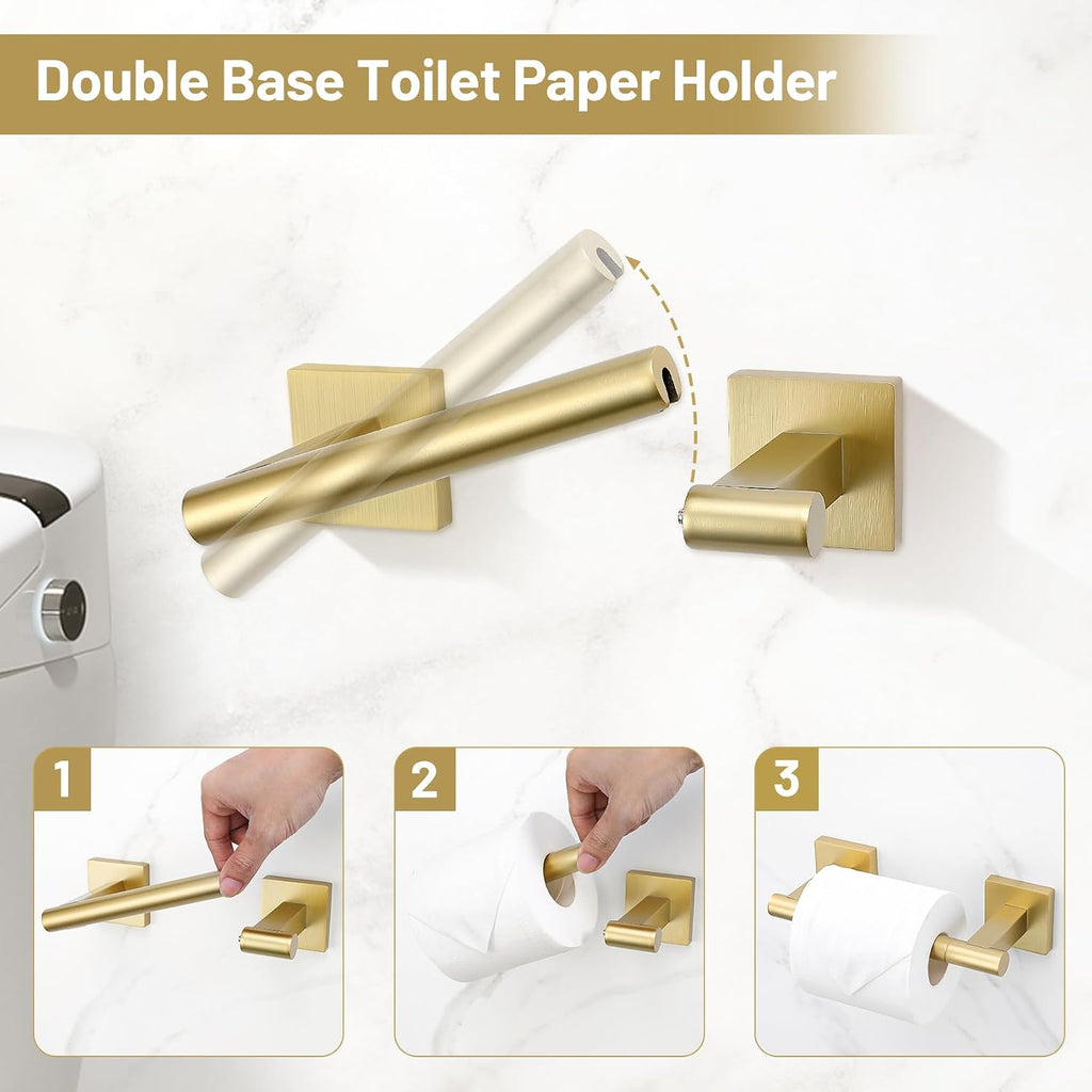 Brushed Gold 5 Piece Bathroom Hardware Accessories Set, SUS304 Stainless Steel Bath Towel Bar Set, 24 Inch Round
