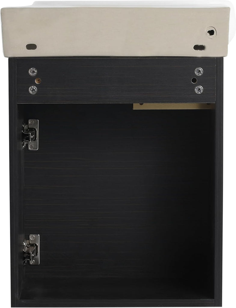 16-Inch Floating Bathroom Vanity with Sink – Wall-Mounted Single Sink Cabinet with Soft-Close Door and White Ceramic Top for Small Spaces