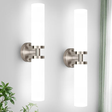 Wall Sconces Set of Two, Brushed Nickel Gold Bathroom Sconces Wall Lighting with Milky White Glass, Hardwired Modern