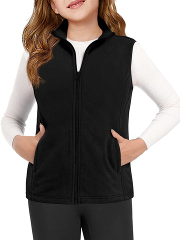 Girls Polar Fleece Zipper Vest Kids Sleeveless Stand Collar Jacket with Pockets