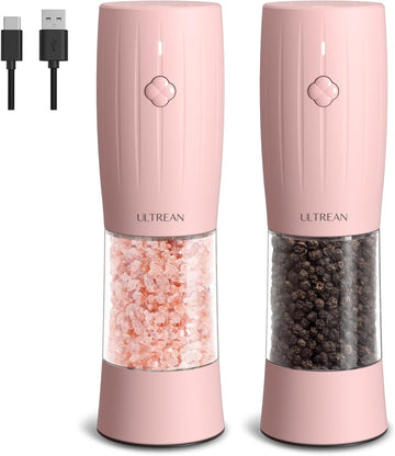 Electric Salt and Pepper Grinder Set, USB-C Rechargeable, Salt and Pepper Shakers Spice Mill with 6 Adjustable - Set of 2