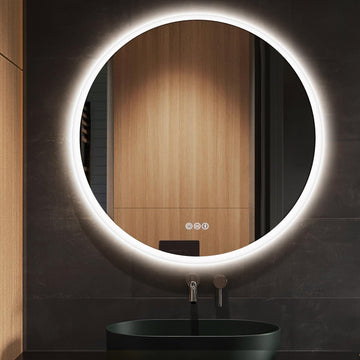 S·BAGNO 36’’ Round LED Bathroom Mirror with Lights, Backlit and Front Lighted, Anti-Fog Wall-Mounted Vanity