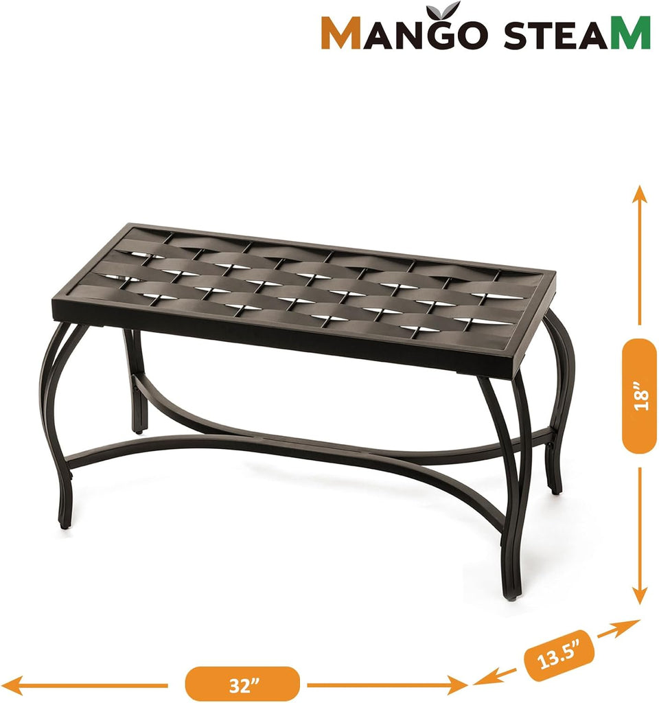 Free Standing Patio Garden Weave Bench, Metal Bronzed Black