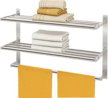 Bathroom Towel Rack with Bars, 24 Inch Towel Shelf, Brushed Nickel | 3-Tier Hotel Towel Racks Wall Mounted, Bath