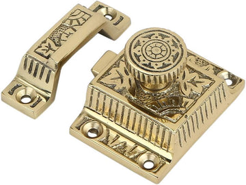 Solid Brass Cabinet Latch, Handmade Polished Lacquered Finish Door Windsor Design, Antique Latch