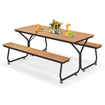 Outdoor Picnic Table Bench Set, 2450 LBS Capacity Dining Table with 2 Benches for 6-8 People, Heavy Duty Metal Frame