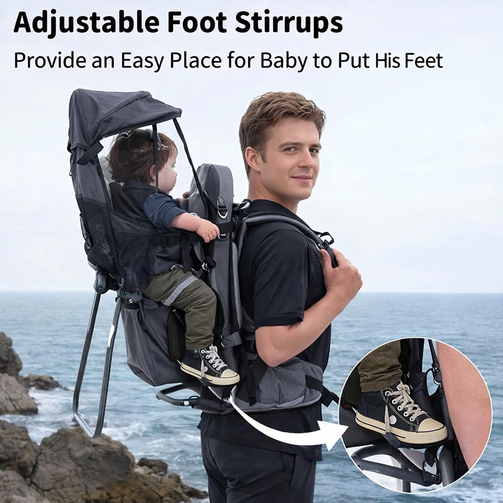 Carrier Backpack with Foldable Frame, Toddler Hiking Backpack with Adjustable Comfort Seat, Sun & Rain Canopy