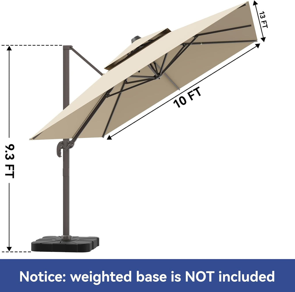 10x13FT Cantilever Outdoor Patio Umbrellas, Double Top Large Rectangle Umbrella