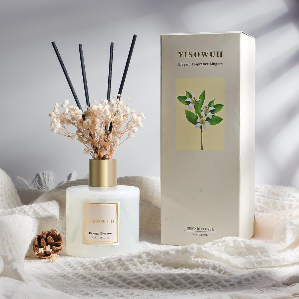 Diffusers 6.76 fl oz(200ml), Orange Blossom Reed Diffuser Set Oil Diffusers with 8 Reed Sticks, Long Lasting