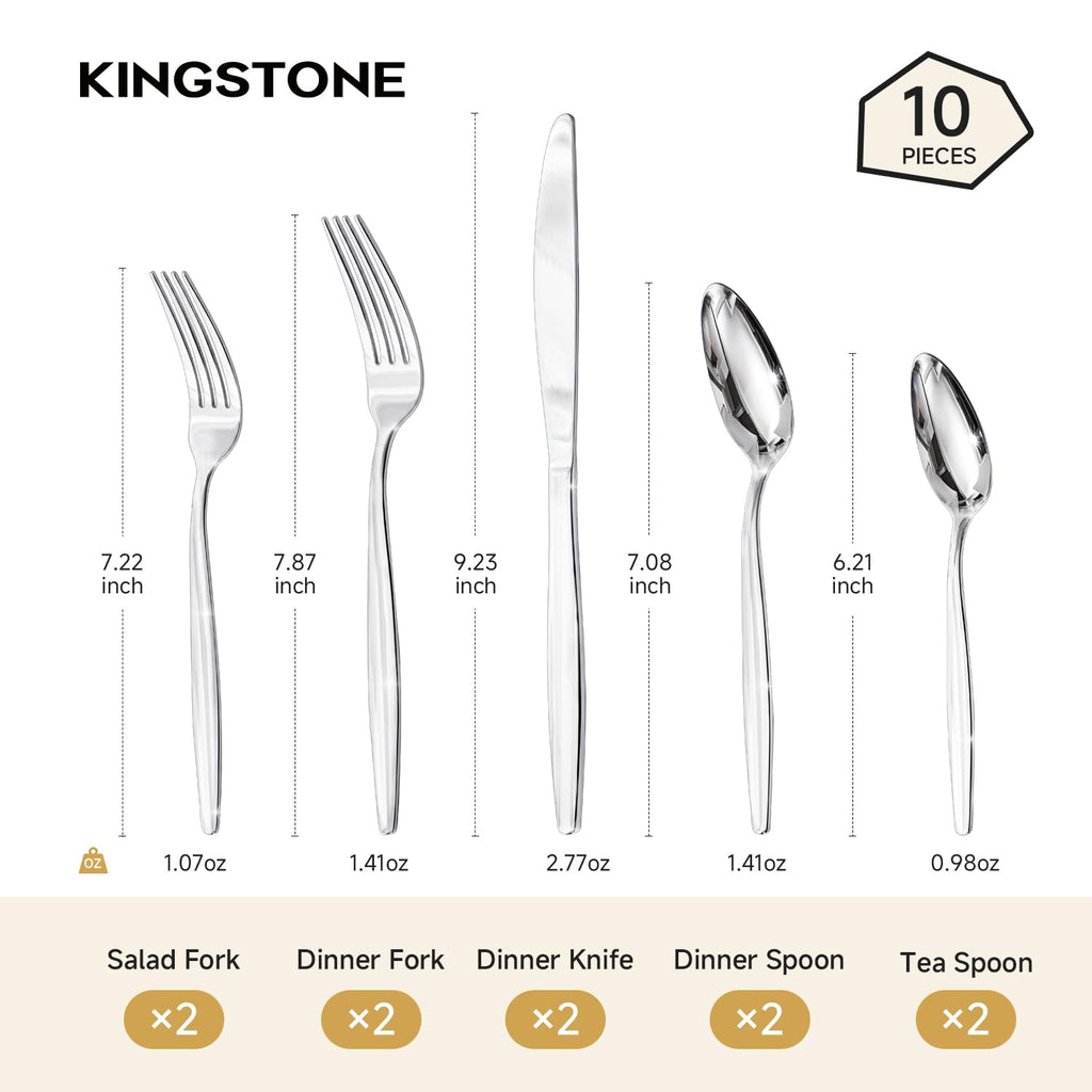 Silverware Set, Premium Stainless Steel Flatware Set (Silver, 10-Piece)