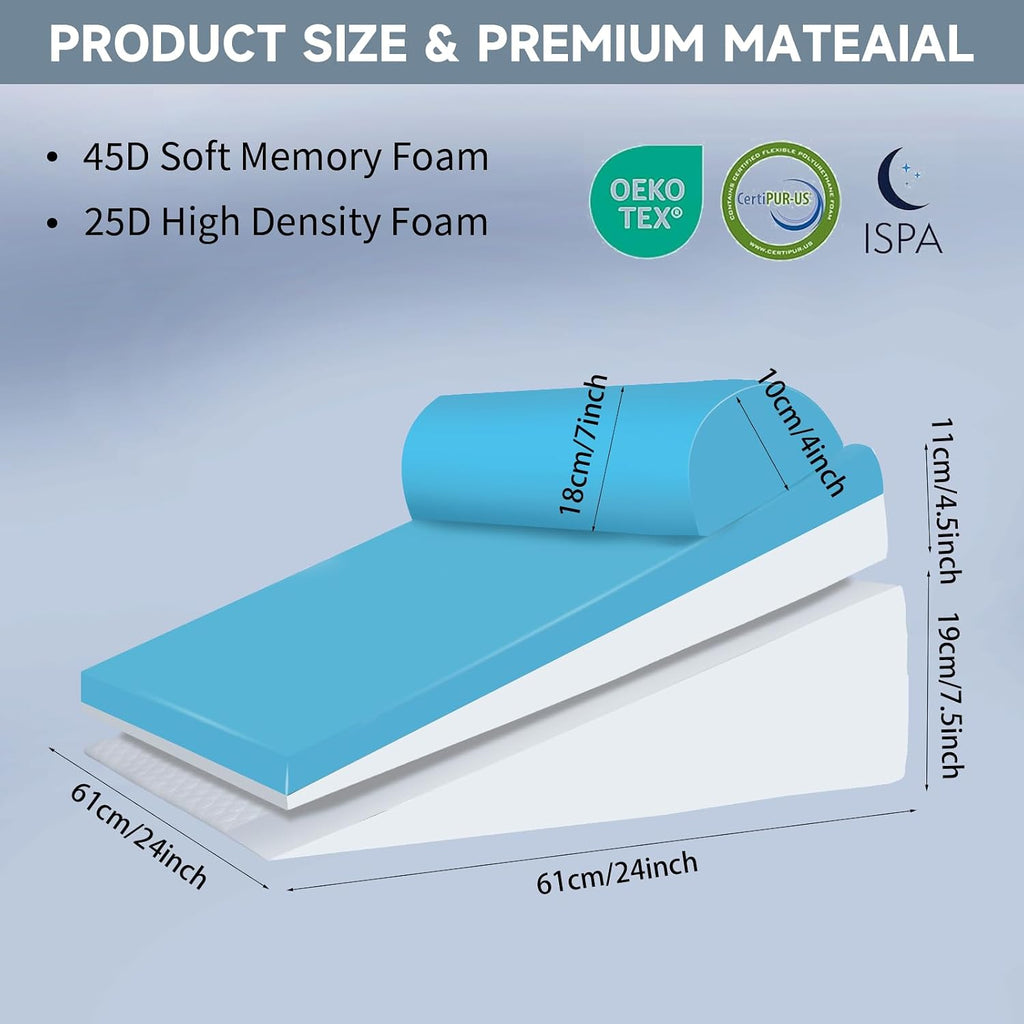 Bed Wedge Pillow for Sleeping, 3 Pcs Adjustable Height 4.5&7.5&12 Inch Triangle Pillow Wedge for Post Surgery, Acid