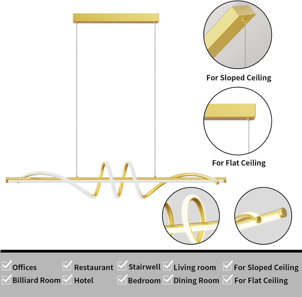 Modern LED Pendant Lights, 39in Gold Chandelier Dimmable with Remote Control 3000k-6000K Adjustable Color