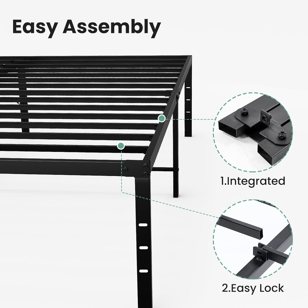Full 18 Inch Platform Bed Frame, Heavy Duty Metal Foundation Frame, Noise-Free Sturdy Steel Slats, Underbed Storage