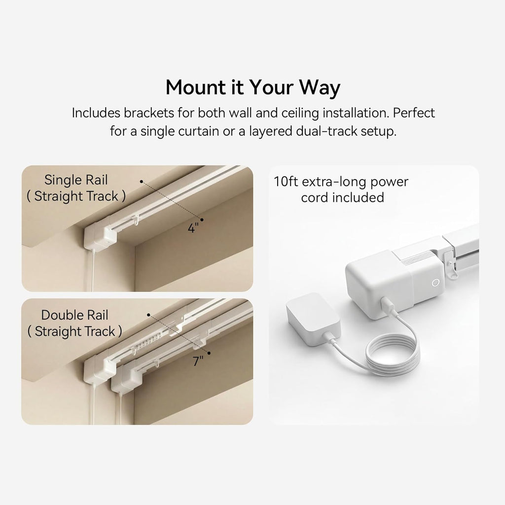 M1 No-Cut Telescopic Motorized Curtain Track, Apple Home Certified Matter Smart Curtain System, Works with