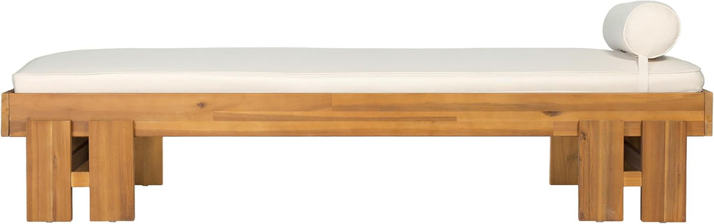 Acacia Wood Outdoor Daybed with Cushion & Pillow, Patio Sofa Couch Backyard, Patio Garden Lounge Sofa