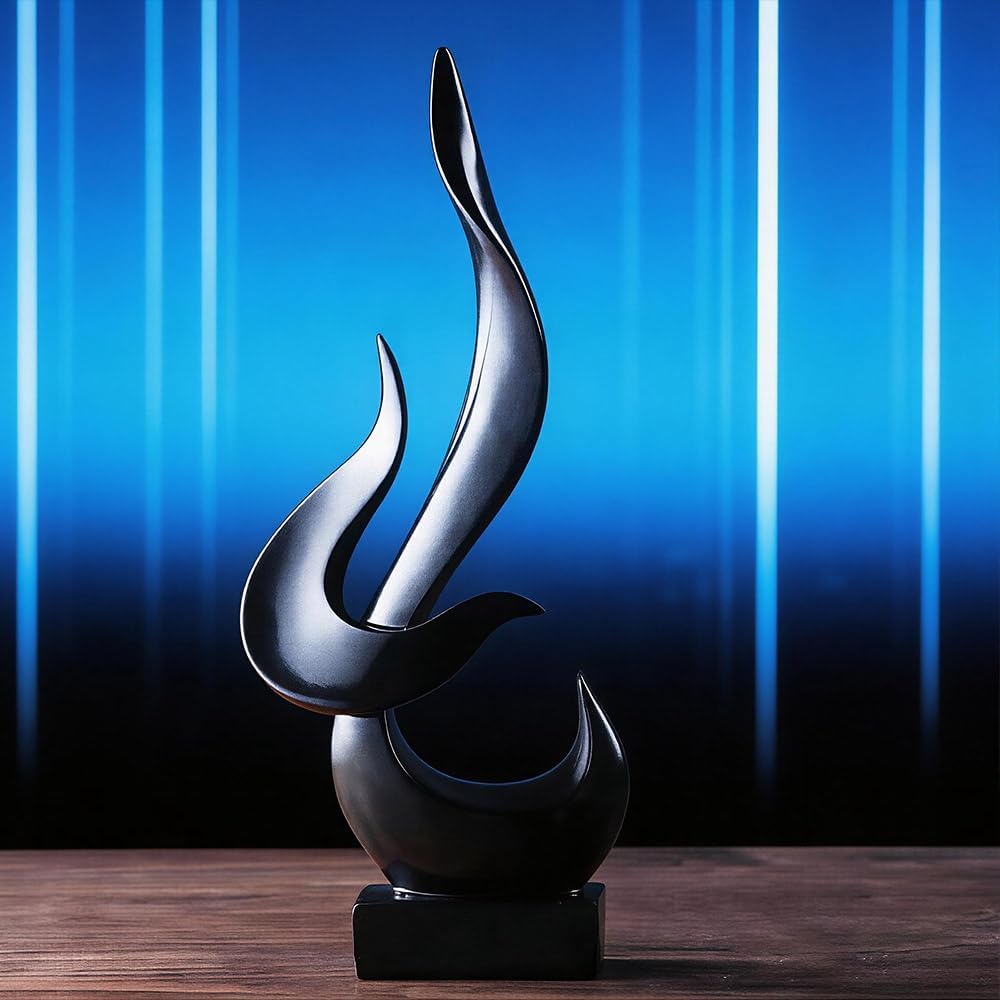 Abstract Flame-Shaped Resin Sculpture, Gold and Silver, Modern Decorative Figurine (Black)