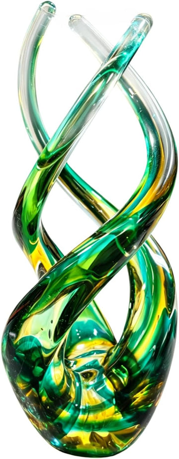 Hand Blown Glass Decor - Emerald Green Glass Sculpture - Aurora Collection Theme Spiral Kinetic Figurine, Light - Set of 199