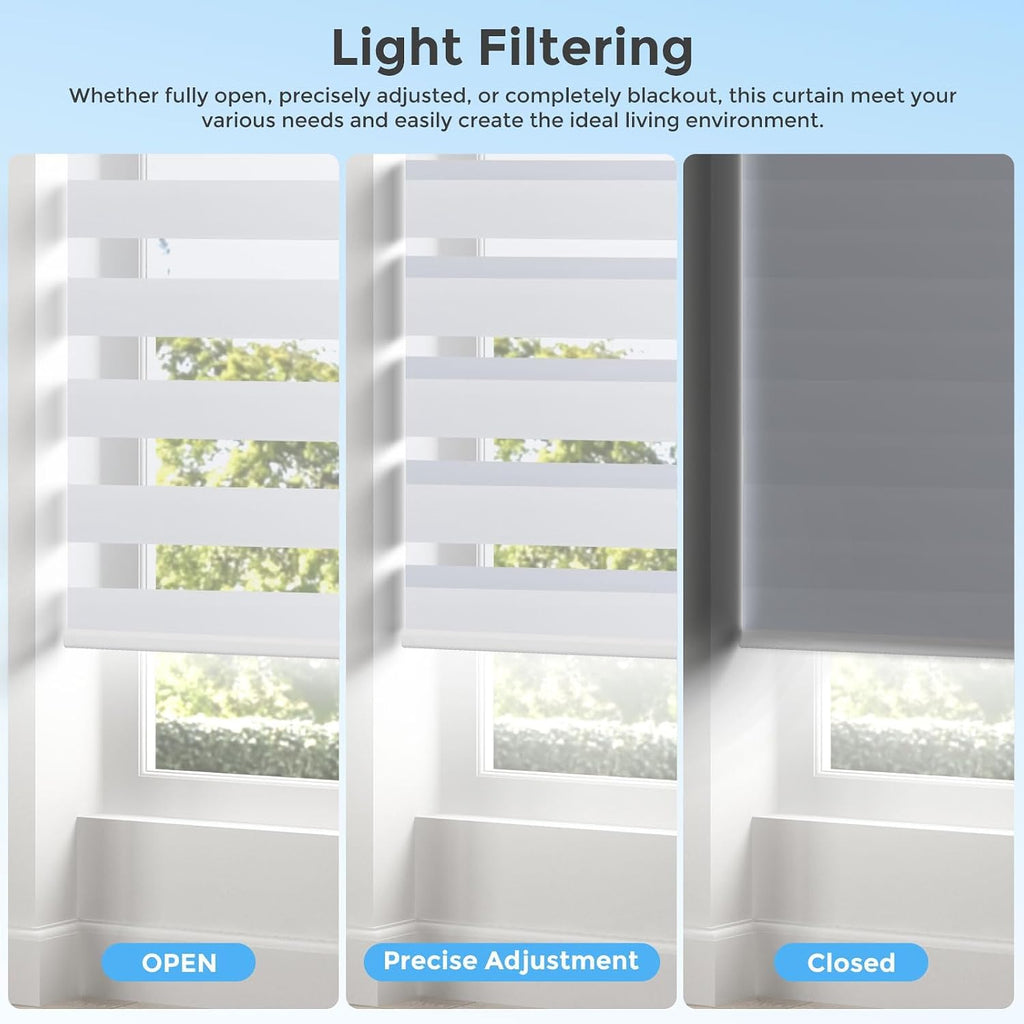 Motorized Zebra Blinds with Remote,Rechargeable Smart Electric Cordless Shade,White