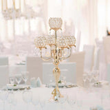 2 PCS Kehail Crystal Table Decoration Gold Candle Holder with Pendant, 5 Arm Candelabra Holder Beautiful Hollow