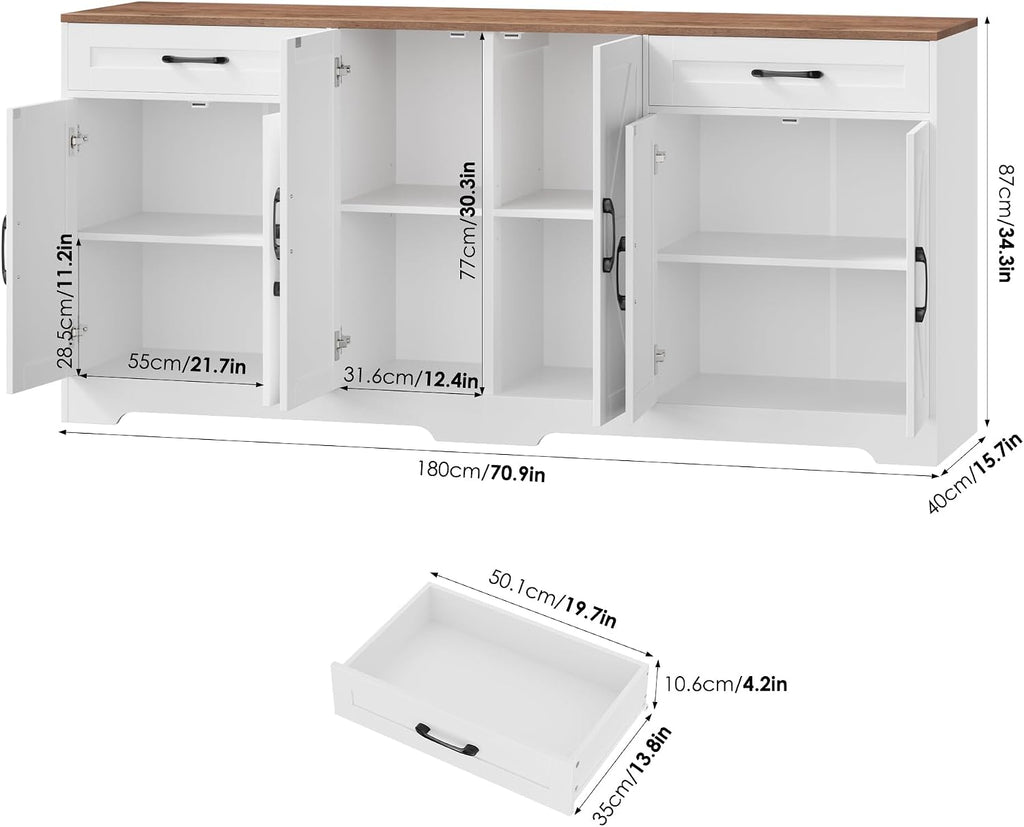 71” Large Sideboard Buffet Cabinet with Storage