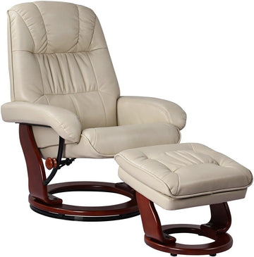 Modern Reclining Swivel Lounge Chair and Ottoman — Faux Leather