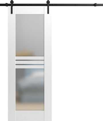 Mela 7222 | Interior Single Sliding barn Door with Frosted Glass, MDF, 32x84, White, Modern Style | 