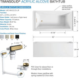 UATLN603220-L-CB Unity 60-in x 32-in x 20-in Alcove Acrylic Bathtub Kit With Left Hand Drain, White/Champagne Bronze
