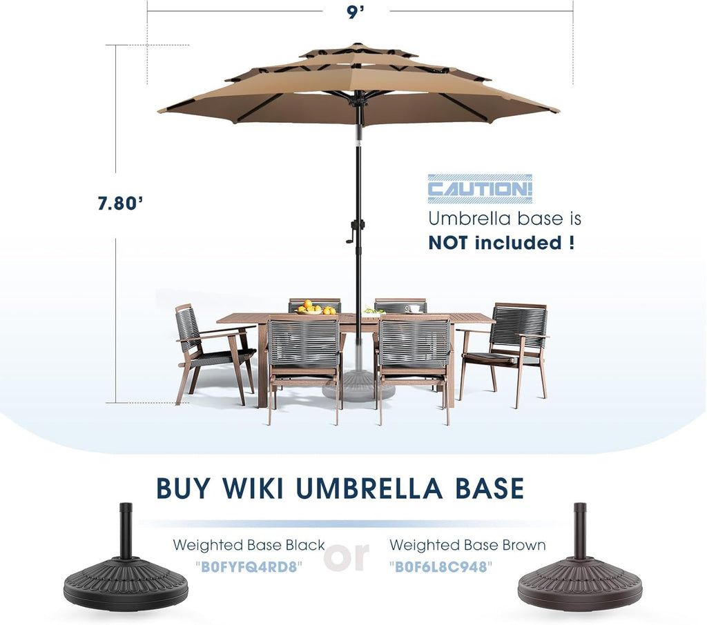 9ft 3-Tier Patio Umbrella Outdoor Table Market Umbrella with Push Button Tilt/Crank