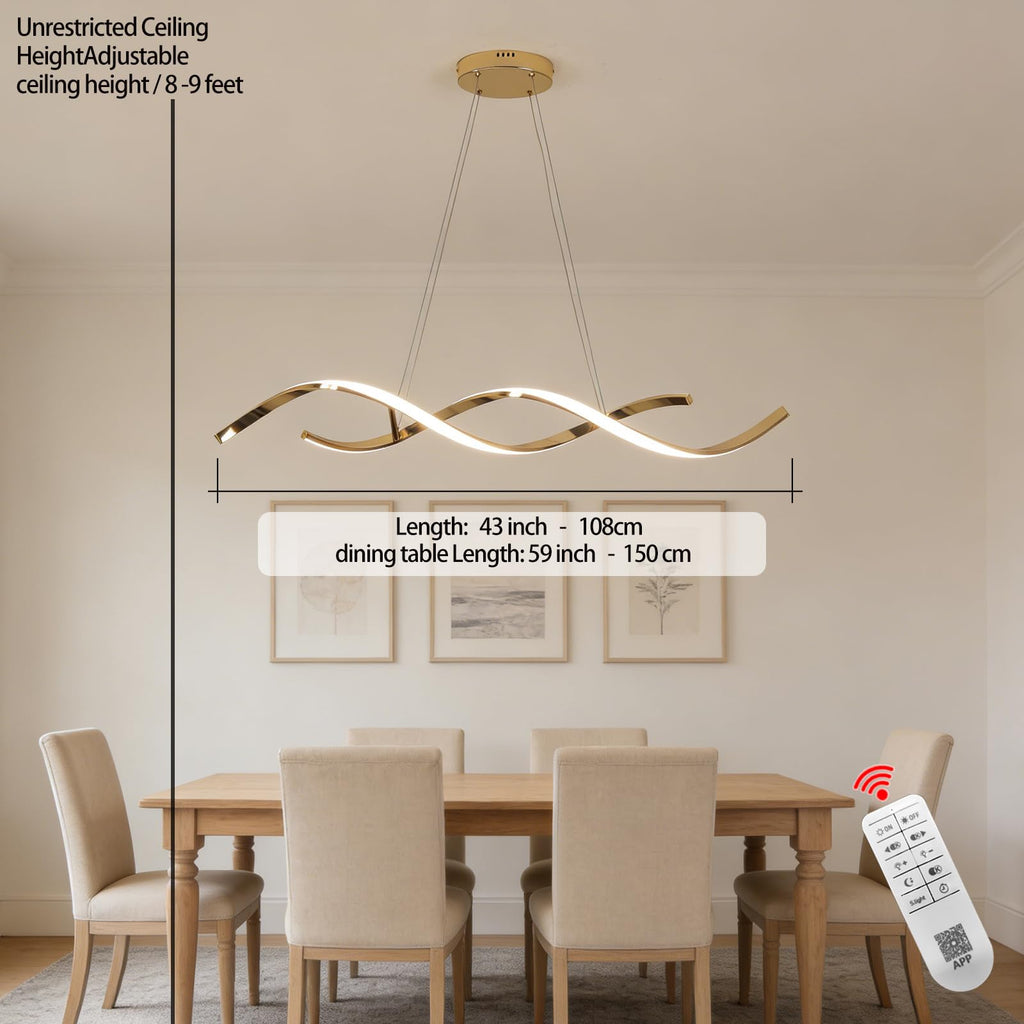43" LED Chandelier Dimmable Gold Light Dining Room Kitchen