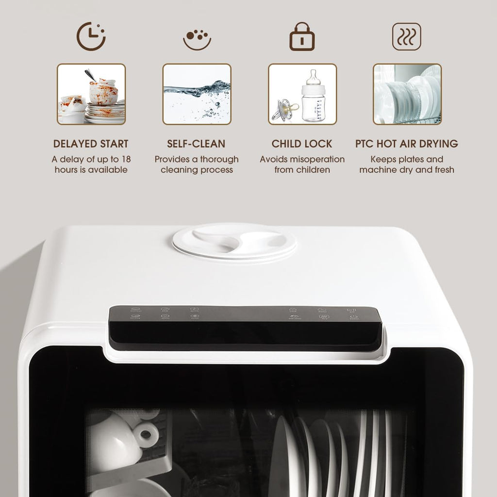Countertop Dishwasher, 8 Wash Programs NEW Upgraded Model Portable Dishwasher with Child Lock & Delayed Start Function