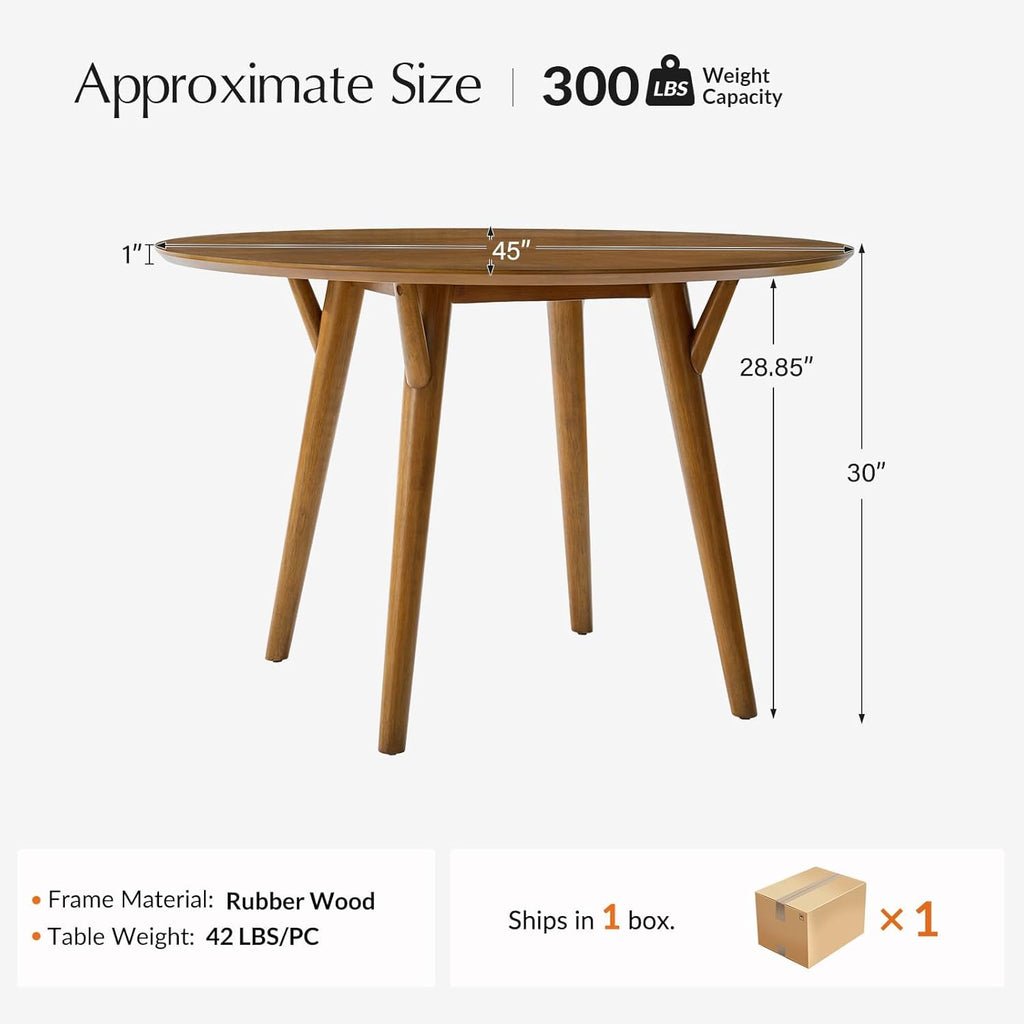 Round Dining Table for 4, 45” Solid Wood Kitchen Dining Room Table, Small Dinner Coffee Writing Table for Kitchen
